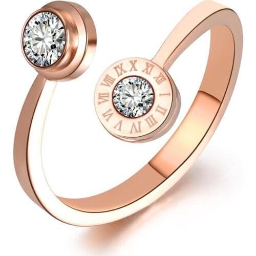 Classic Rose Gold Color Roma Letter Ring Jewelry Trendy Titanium Steel CZ Wedding Rings For Women Anel R18033