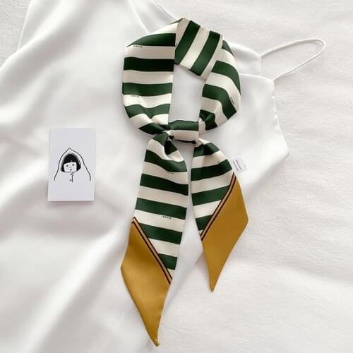 KOI LEAPING Aesthetic fashion stripe printing long silk scarf female multi-function decorative headband tie wrist strap bag belt