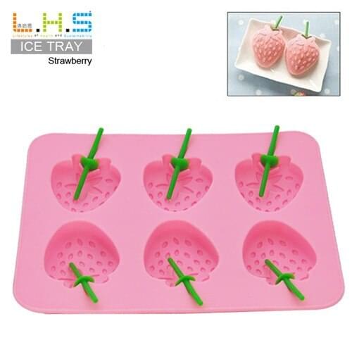 Candy color food-grade silicone strawberry shaped ice tray ice mold 16.4*13.5*2.2cm DIY Ice maker