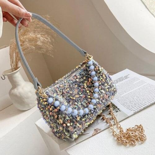 Summer Small Hangbag Women Popular New Design Korean Style Sequin Single Shoulder Bag Ladies Leather Messenger Bag