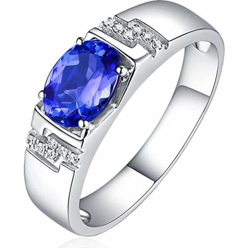 Fashion blue crystal sapphire gemstones diamonds rings for men white gold silver color jewelry bague business party accessories