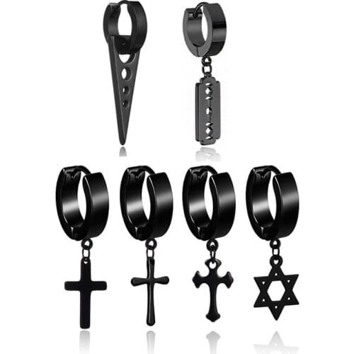 Fashion Stainless Steel Cross Earrings Hip Hop Blade Punk Jewelry For Cool Women Man Girl Black Goth Earring Gifts Accessories