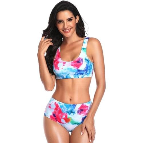 New Sexy High Waist Swimsuit Women Swimwear 2021 Summer Tie-Dye Bikini Set Flamingo Printed Swim Beachwear Mujer Bather Biquini