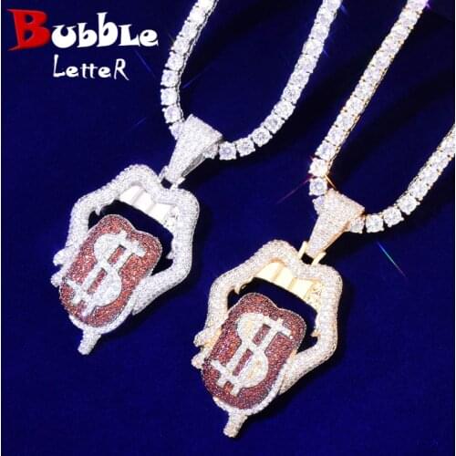 Tongue Hip Hop Pendant Gold Color Plated Cubic Zircon Mens Necklace Rock Jewelry