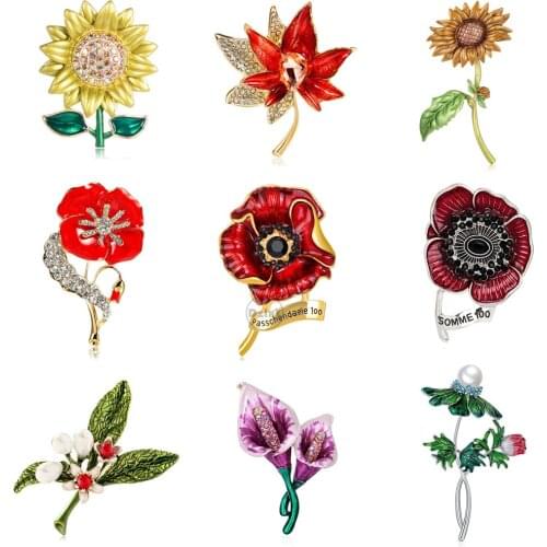 Cute Flowers Crystal Brooches For Women Sunflower Badges for Clothes Jewelry Collar Rose Pins Gifts Accessories For Friends