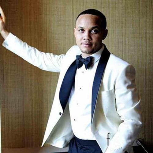 Groomsmen Newest Groom Tuxedos Shawl Navy Blue Lapel Men Suits 2 Pieces Wedding Best Man Bridegroom ( Jacket+Pants+Tie ) C599