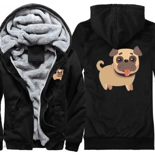 Lovely Dog Print Keep Warm Raglan Thicken Jackets For Mens Wool Liner Winter Korean Style Fashion Retro Zipper sudadera hombre