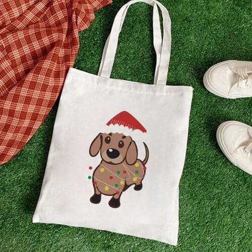 2021 Large Capacity Conventional Tote Bag Christmas Theme Funny Dog Cartoon Kawaii Dachshund Fashion Shopper Portable Simple