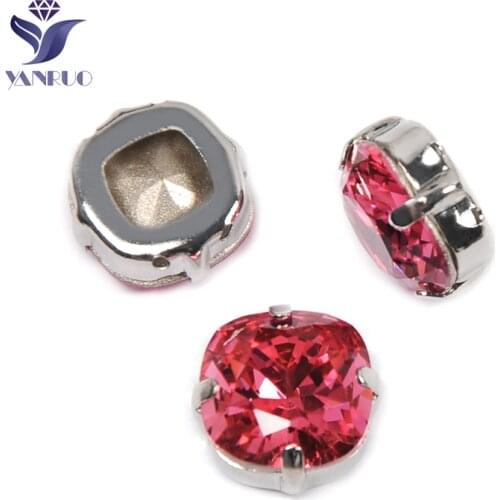 YANRUO 4470 All Sizes Fuchsia Cushion Cut Sewn Stones Craft Gems Point Back Strass Sewing Crystal Rhinestones For Clothing