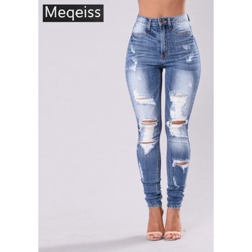 Women Denim Skinny Trousers Ripped Jeans For Women Hole Vintage Pencil Pants High Elasticity Stretch Trousers Plus Size 3XL