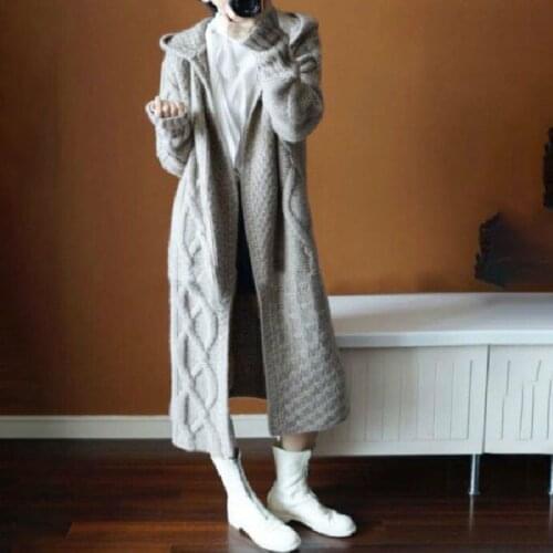 2021 Women Autumn Winter Loose Long Sweater Coat Jacket Hooded Twist Open Stitch Outwear Cardigan Cloak