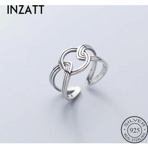 INZATT Real 925 Sterling Silver Geometric Round Adjustable Ring For Woman Party Fine Jewelry Minimalist ol Line Accessories