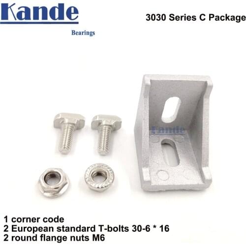 1 set 3030 corner fitting angle aluminum 30 x 30 L connector bracket fastener with slider nut T-nut semi-circular head hex bolt