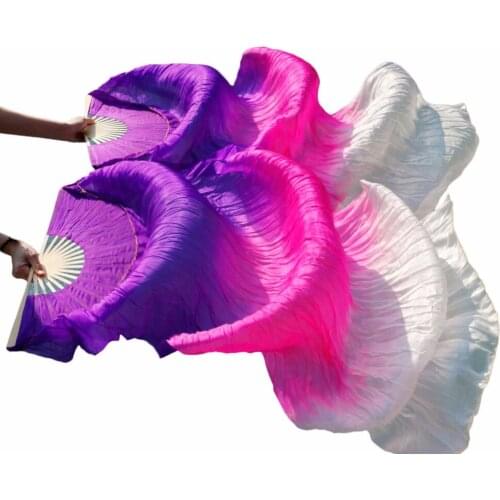 180x90cm 100% Silk Belly Dance Fans 1Pair Left+Right hand 5mm Belly Dancing Performance Fans Purple+Rose+White Can Be Customized