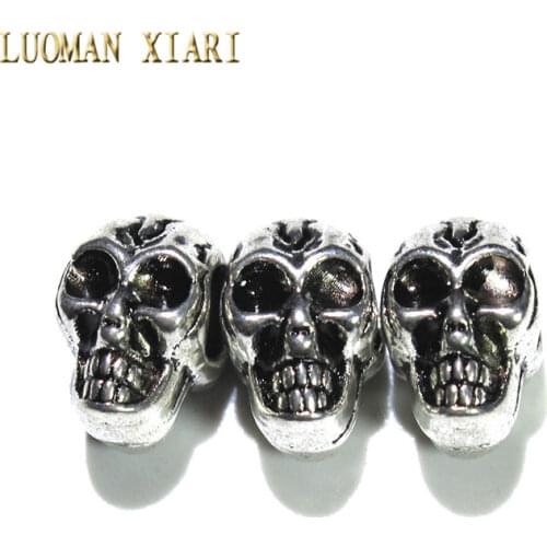 Wholesale 10pcs/20pcs Lot Vintage Silvery Alloy Beads Skeleton Head Spacers Beads Charms DIY For Jewelry Making Bracelet 7*12 mm