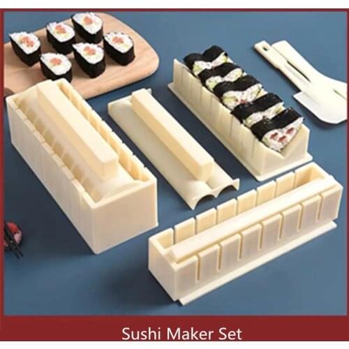 10Pcs/Set Sushi Maker Japanese Roller Rice Mold Kit Sushi Multifunctional Mould Making Machine Sushi Sticks Kitchen Tools