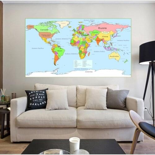 150*100cm Spanish World Map Non-woven Poster Eco-friendly Canvas Painting Wall Art Picture Living Room Home Decoration