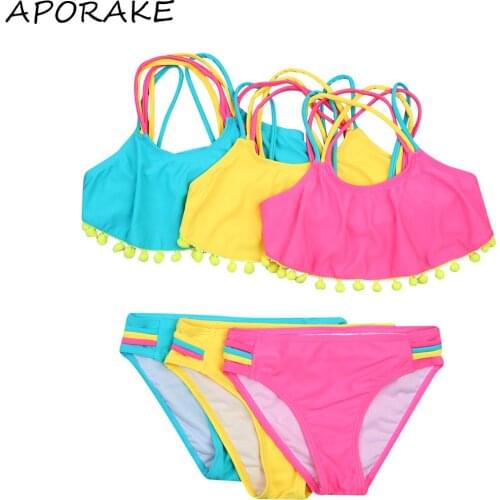 2021 3-12M Summer Kids Baby Girl Swimwear Colorful Straps Halter Tassel Top+Striped Triangle Shorts Holiday Two Piece Beachwear