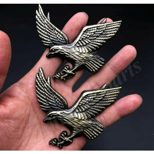 2pcs 3D Bronze Metal Eagle Hawk Logo Car Trunk Rear Emblem Badge Decal Sticker