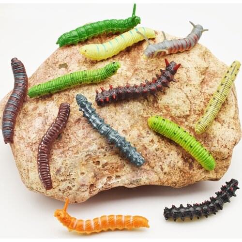 6pcs/Lot Different twisted worms Realistic fake caterpillars insects pranks tricky toys simulation reptiles animal models