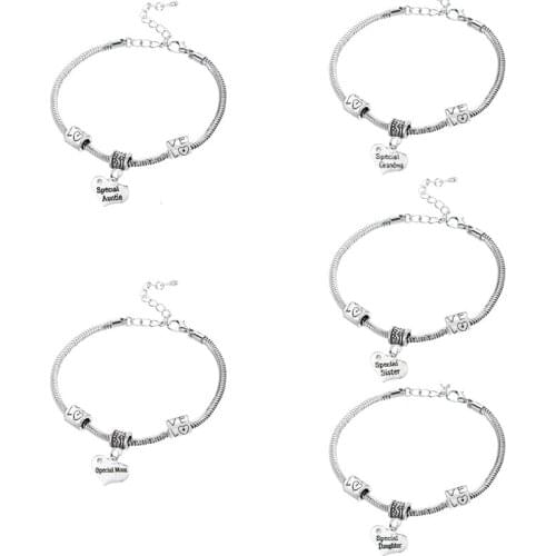 Family Special Auntie Mom Grandma Sister Daughter Jewelry Gift Heart Charm Bracelet Bangle For Aunt Mother Friend Grandmother