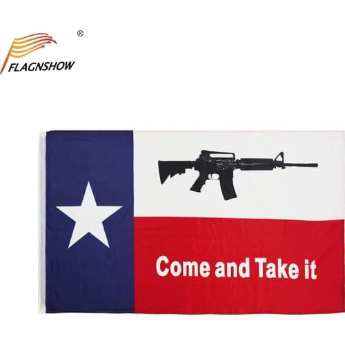 Flagnshow Texas Come and Take It Flag 3X5 FT Hanging M4 Carbine Rifle Flags Polyester with Brass Grommets