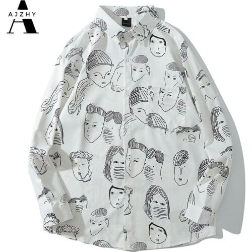 Anime Print Hawaiian Shirts Men Streetwear Hip Hop Harajuku Casual Tropical Beach Long Sleeves Shirt Korean Fashion Tops Male