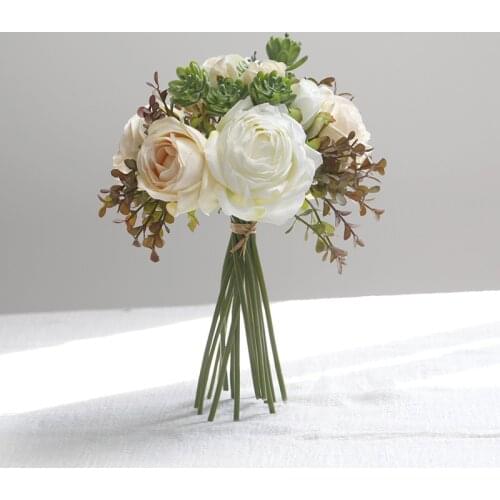 Simulation 15 Heads Artificial Plants Roses Bouquet Home Decoration Table Flower Wedding Bride Hand Bouquet Silk Flower Roses