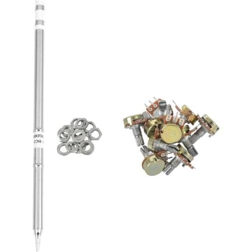 JFBL Hot 10Pcs 1M Ohm B1M Knurled Shaft Linear Rotary Taper Potentiometer Single Type B with T12-BC2 Iron Tips for Hakko