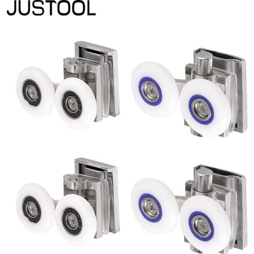 JUSTOOL 4pcs Shower Door Rollers Top Bottom Zinc Alloy Double-Wheel Sliding Shower Door Roller Bearing Wheel Runners Replacement