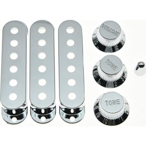 KAISH Chrome ST Style Guitar Knobs,Pickup Covers,Switch Tip and Whammy Bar Tip