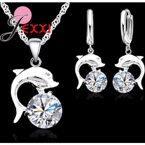 High Quality Fashion Wedding Bridal Jewelry Set For Women 925 Sterling Silver CZ Necklaces Earrings Dolphin Sets