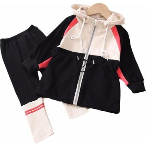Korean Girls Fall Outfits 2019 Kids Clothing Sets Long Hooded Zipper Jacket Coat+Leggings Casual 2pc Suit 1-7Yrs Toddler Clothes