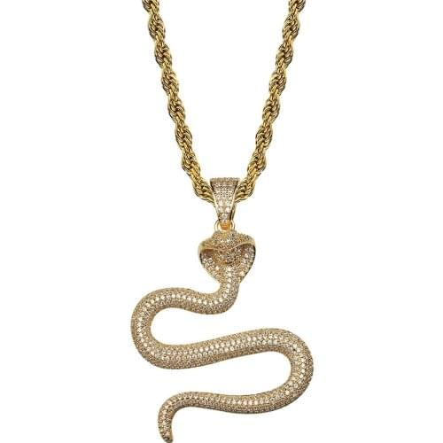 Cobra Pendant Mens Gold Silver Color Necklace Bling Zirconia Simulated Diamond Hip Hop Jewelry Gifts