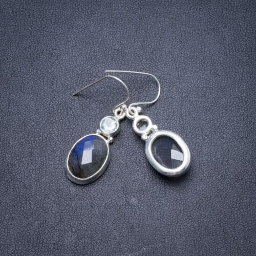 Natural Labradorite and Green Amethyst Handmade Unique 925 Sterling Silver Earrings 1 1/4" Y2130