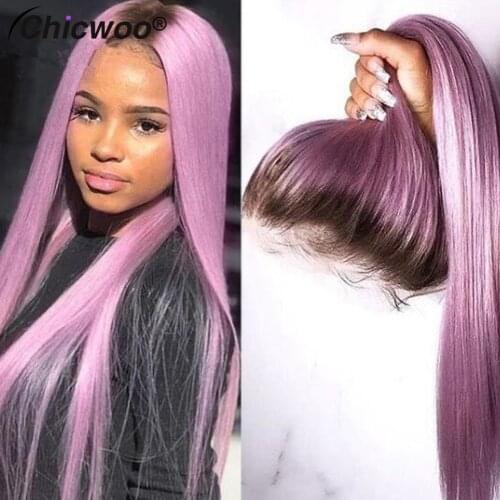 Transparent Purple Lace Front Wig Straight Colored Human Hair Wigs For Women Brazilian Hair Purple Ombre Human Hair Wig 180