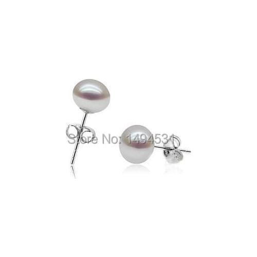 3pairs /Lot Real Natural Freshwater Pearl Earring With S925 Sterling Silvers Stud Earrings , 7-8mm Pearl Jewelry Wholesale
