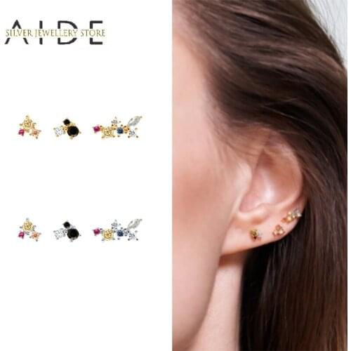 AIDE 3 Pcs/Set Colorful Zircon Stud Earrings for Women Exquisite Geometric 925 Sterling Silver Earrings Fine Jewelry kolczyki