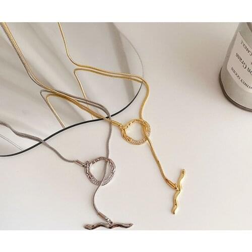 SRCOI Trendy Snake Bone Chain Vintage Irregular Metal OT Buckle Necklace Simple Temperament Clavicle Chain Women Jewelry