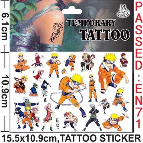 1Pcs Anime Naruto Tattoo Stickers Uzumaki Sasuke Sakura Waterproof Cartoon Decals Girl Children Boy Birthday Gifts Kids Toys