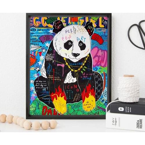 Funny panda hand-painted canvas graffiti painting modern animal poster wall art prints living room decoration pictures