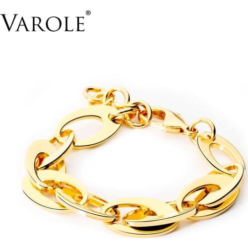 VAROLE Trendy Link Chain Bracelets For Women Armband Gold Color Simple Bracelet Fashion Jewellery Gifts Pulseras
