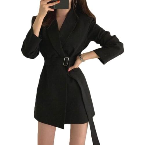 2020 blazer women Autumn Casual Solid Color Long Sleeve Belted Slim Blazer Dress Jacket Suit winter clothes women blazer femme