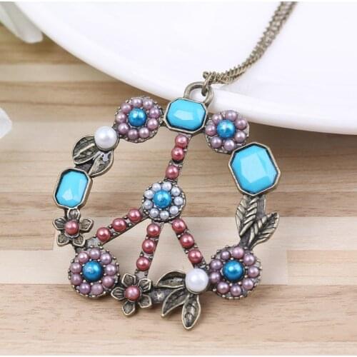 1Pc Antiqued Vintage Nostalgic Retro Bronze Peace Sign Pendant Necklace Chain