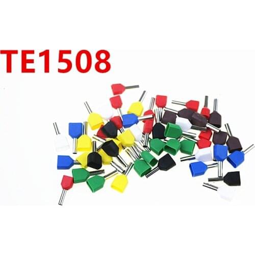 100PCS TE1508 double tube type pre insulated terminal cold pressed terminal two line connection wiring copper nose