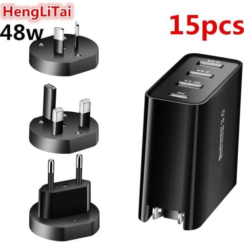 15pcs 48W Quick Charger Type C USB PD Charger for Samsung iPhone Huawei QC 3.0 2.4A Fast Wall Charger US EU UK AU Plug Adapter