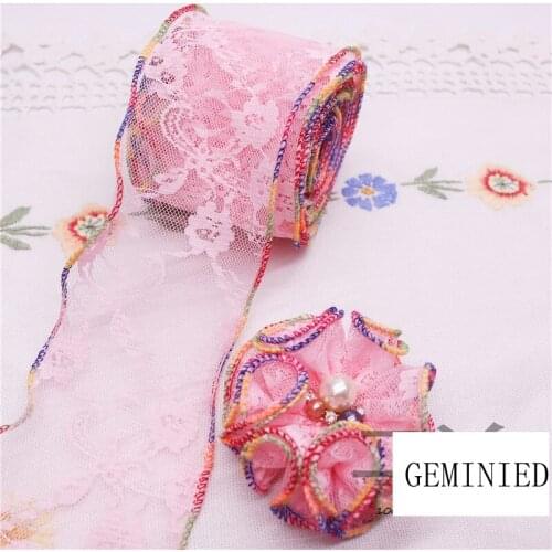 20yards/roll 7cm Soft Rainbow Color Lace Ribbon Roll For Girls Handmade Hairbow Bow Gift Wrap Accessories Material