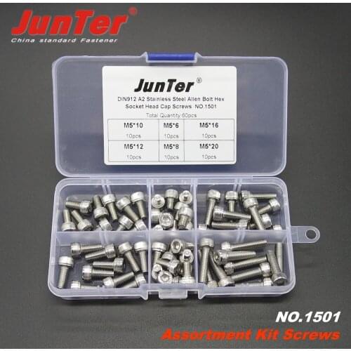 60pcs M5 (5mm) A2 Stainless Steel DIN912 Allen Bolts Hex Socket Head Cap Screws Assortment Kit NO.1501