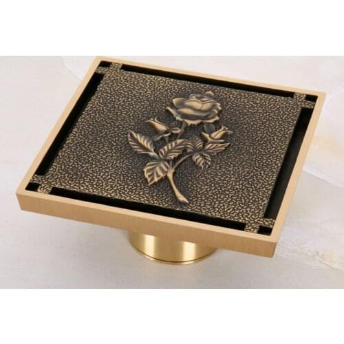 Antique Brass Square Floor Waste Grates Bathroom Shower Drain Floor Drain Whr044