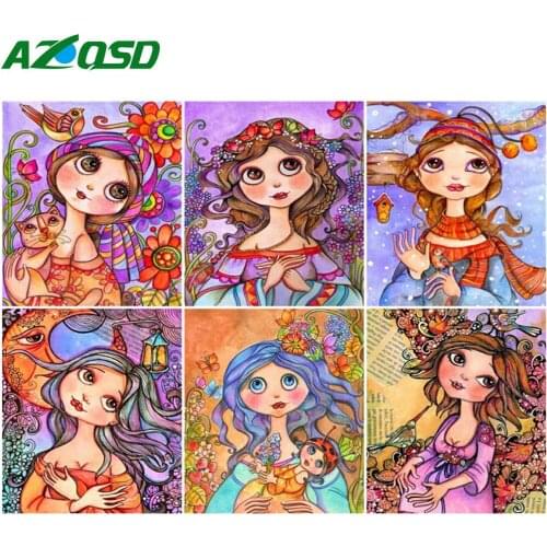 AZQSD Oil Painting By Number Cartoon Girl Handpainted Modern Wall Picture By Numbers Figure Handmade Room Decoration